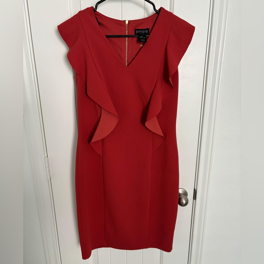 Enfocus Studio Red Midi Dress with Ruffle Detail